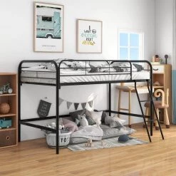 Black Twin Size High Metal Loft Bed by GODEER