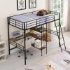 Black Twin Size Metal Loft Bed and Built-in Desk and Shelves by GODEER