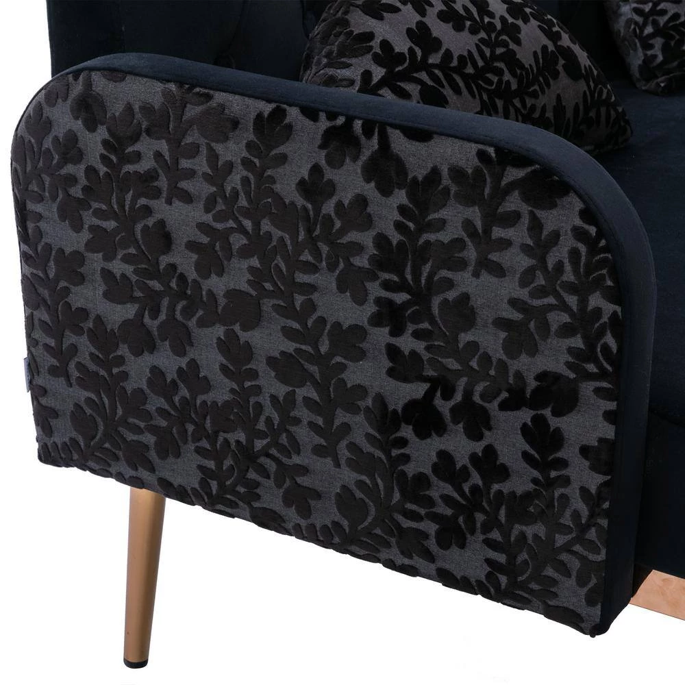 55 in. W Black Velvet 2-Seater Loveseat with Metal Feet by GODEER - Image 9