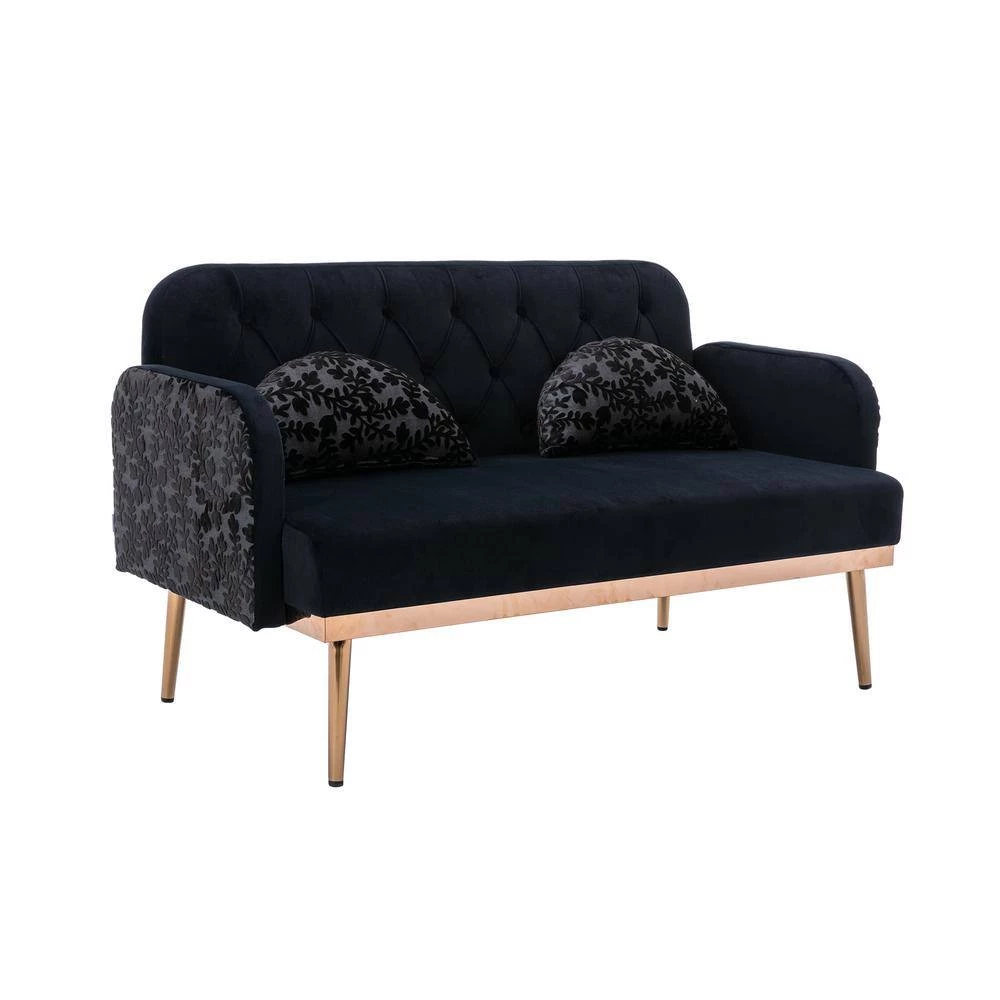 55 in. W Black Velvet 2-Seater Loveseat with Metal Feet by GODEER - Image 3