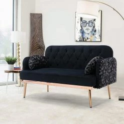55 in. W Black Velvet 2-Seater Loveseat with Metal Feet by GODEER