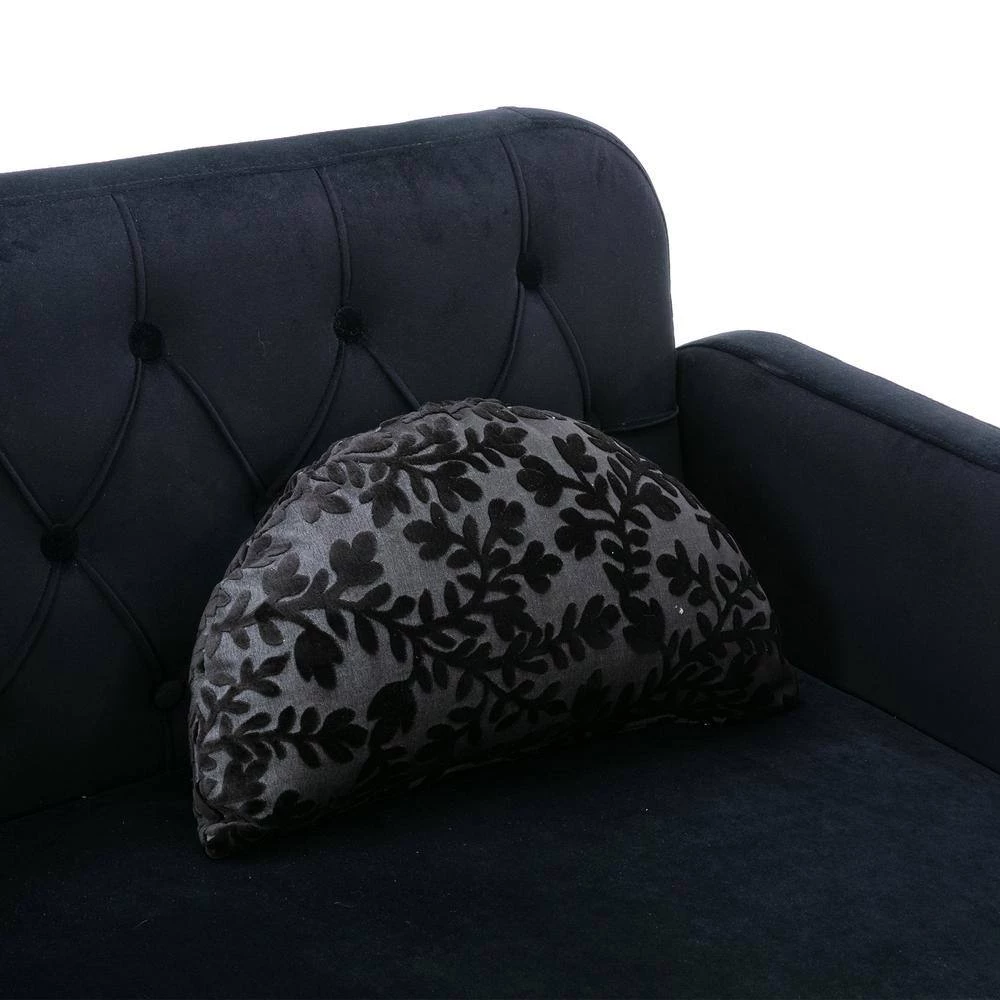 55 in. W Black Velvet 2-Seater Loveseat with Metal Feet by GODEER - Image 7
