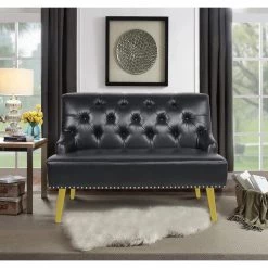 43.5 in. W Black Faux Leather 2-Seater Armless Loveseat Sofa by GODEER