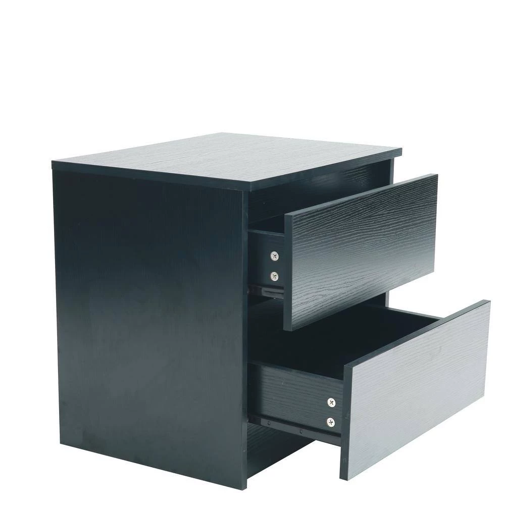 2-Drawer Black Nightstand 19.69 H x 19.69 W x 15.75 D by GODEER - Image 2