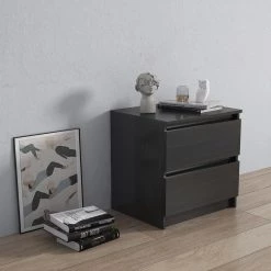 2-Drawer Black Nightstand 19.69 H x 19.69 W x 15.75 D by GODEER