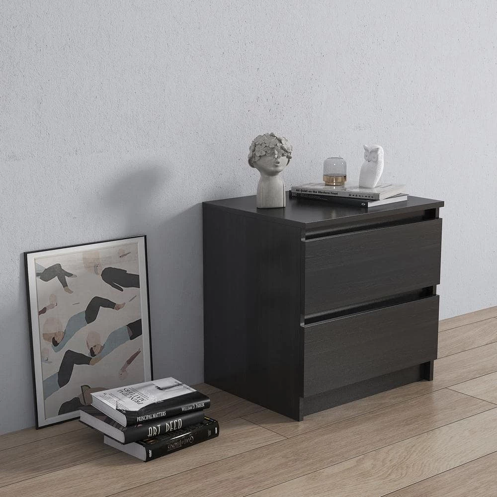 2-Drawer Black Nightstand 19.69 H x 19.69 W x 15.75 D by GODEER