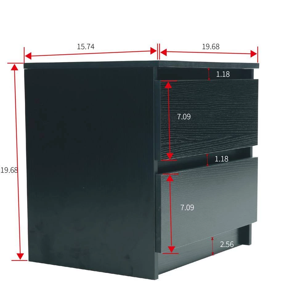 2-Drawer Black Nightstand 19.69 H x 19.69 W x 15.75 D by GODEER - Image 4