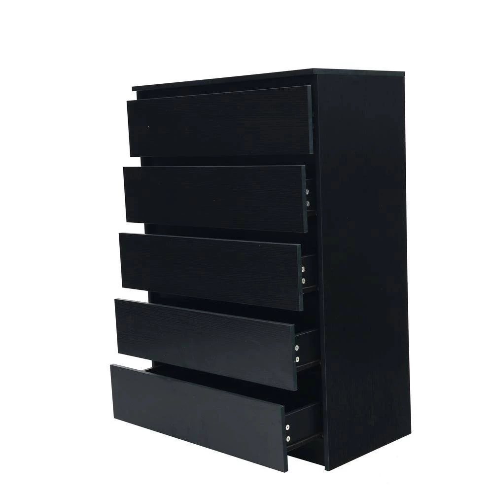 5-Drawer Black Nightstand 43.90 x 30.31 x 16.54 by GODEER - Image 2