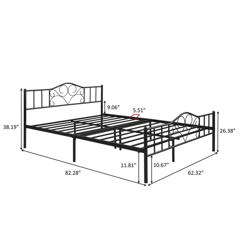 83 in. W Black Metal Frame Queen Vintage Platform Bed by GODEER - Image 5