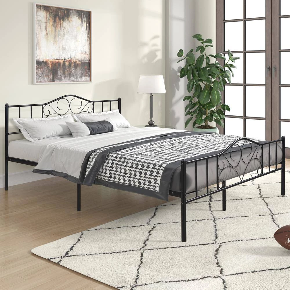 83 in. W Black Metal Frame Queen Vintage Platform Bed by GODEER - Image 2
