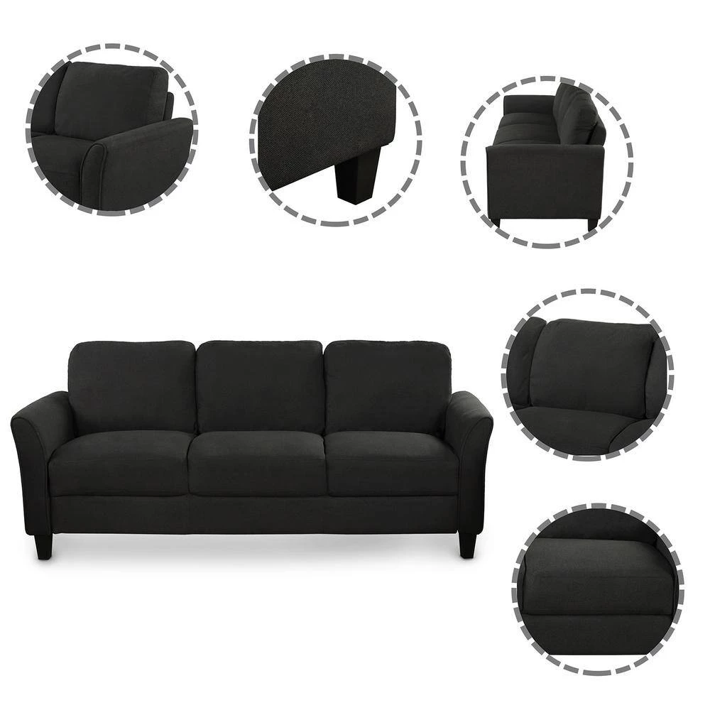 76 in. W 2-piece Linen Living Room Furniture Loveseat Sofa and 3-seat Sofa in Black by GODEER - Image 5