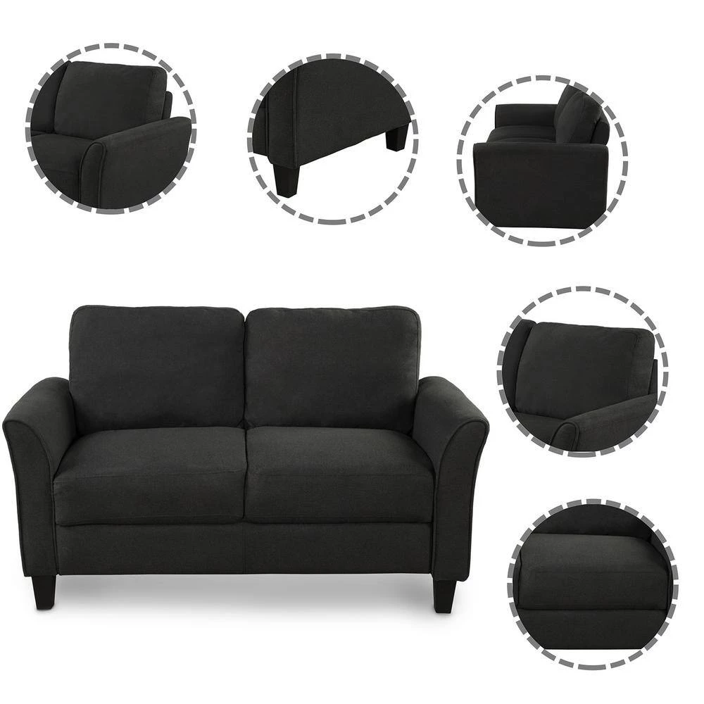 76 in. W 2-piece Linen Living Room Furniture Loveseat Sofa and 3-seat Sofa in Black by GODEER - Image 4