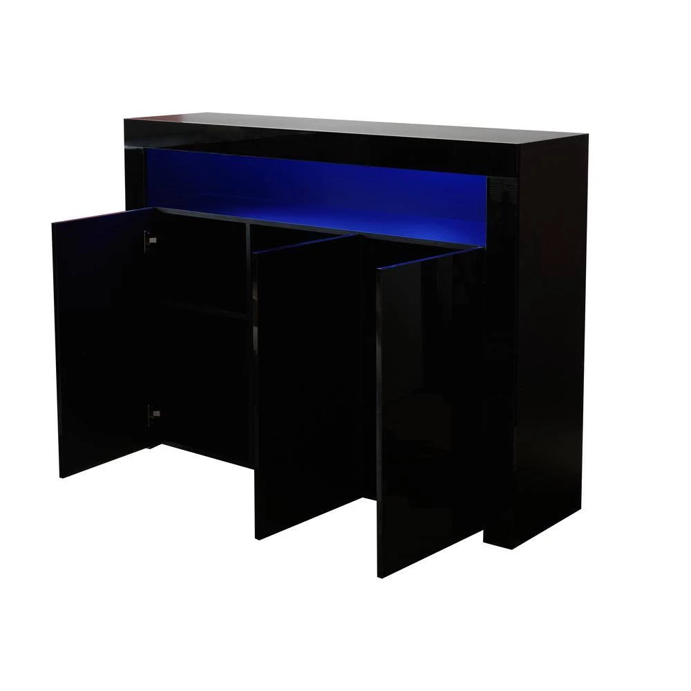 Black Sideboard Storage Cabinet with LED Light, Modern Kitchen Unit Cupboard Buffet Wooden Storage by GODEER - Image 2