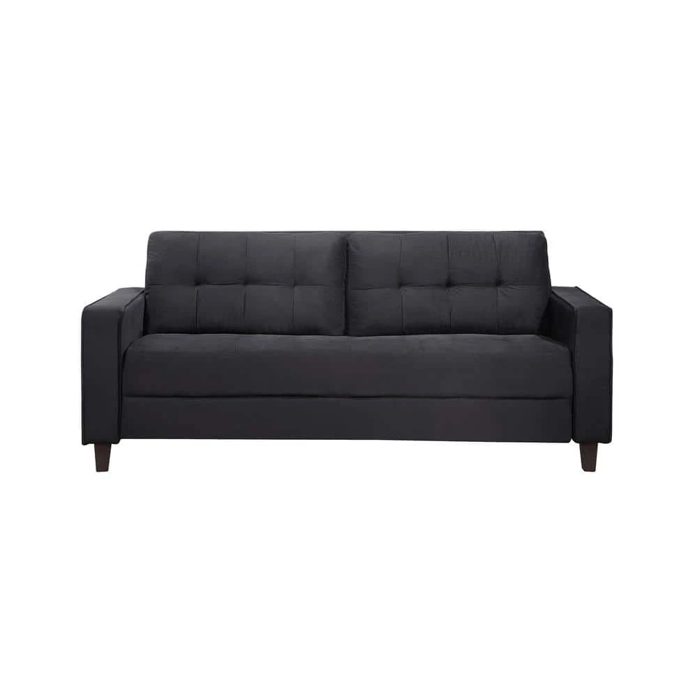 76 in. W Square Arm Velvet Straight Comfortable 3-Seat Sofa Modern Couch for Home Living Room in Black by GODEER - Image 11