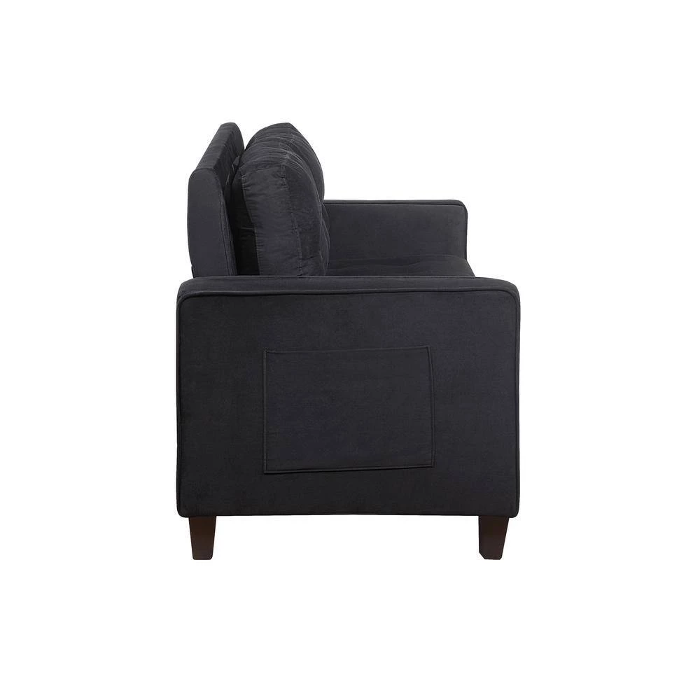 76 in. W Square Arm Velvet Straight Comfortable 3-Seat Sofa Modern Couch for Home Living Room in Black by GODEER - Image 5