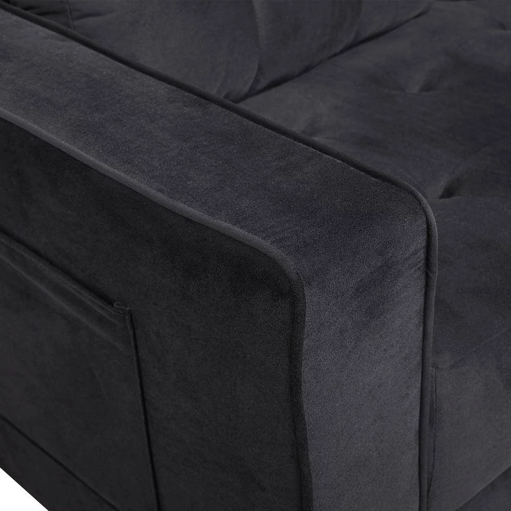 76 in. W Square Arm Velvet Straight Comfortable 3-Seat Sofa Modern Couch for Home Living Room in Black by GODEER - Image 10