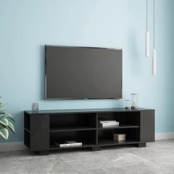 59 in. Black TV Stand Fits TV's up to 65 in. with 8 Open Shelves, Universal TV Storage Cabinet by GODEER