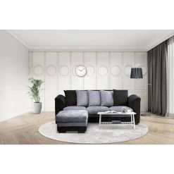 2-Piece Polyester Top Black/Gray Living Room Set (3-Seater Sofa and Ottoman ) by GODEER