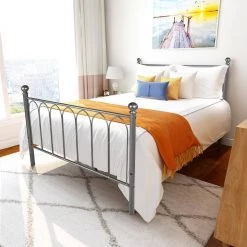 77.95 in. W Black Silver Metal Frame Full Size Platform Bed with Classic Headboard by GODEER