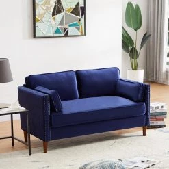 57.5 in. W Blue Velvet 2-Seater Loveseat by GODEER