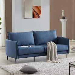 75 in. W Blue Linen 2-Seater Loveseat Modern Design Couch Soft Linen Upholstery Loveseat for Compact Living Space by GODEER