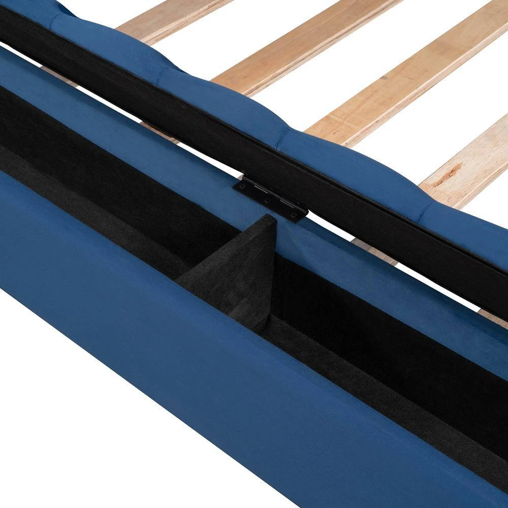 80 in. W Blue Full Size Upholstery Platform Bed with Storage Space on both Sides and Footboard by GODEER - Image 9