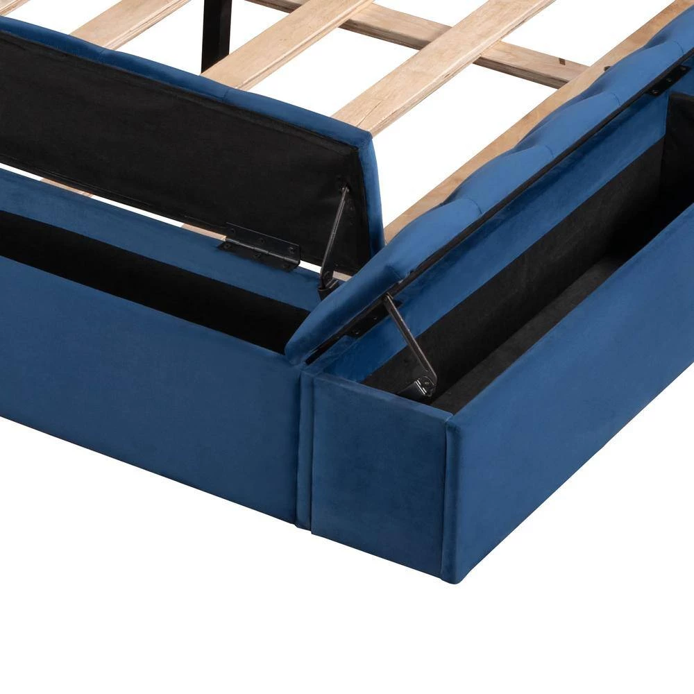 80 in. W Blue Full Size Upholstery Platform Bed with Storage Space on both Sides and Footboard by GODEER - Image 10