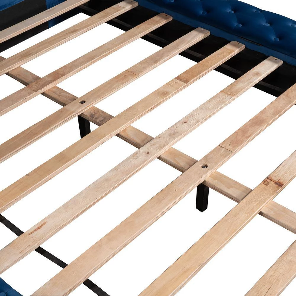 80 in. W Blue Full Size Upholstery Platform Bed with Storage Space on both Sides and Footboard by GODEER - Image 8