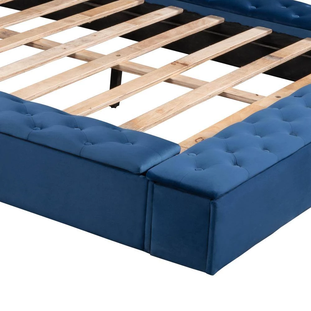 80 in. W Blue Full Size Upholstery Platform Bed with Storage Space on both Sides and Footboard by GODEER - Image 11