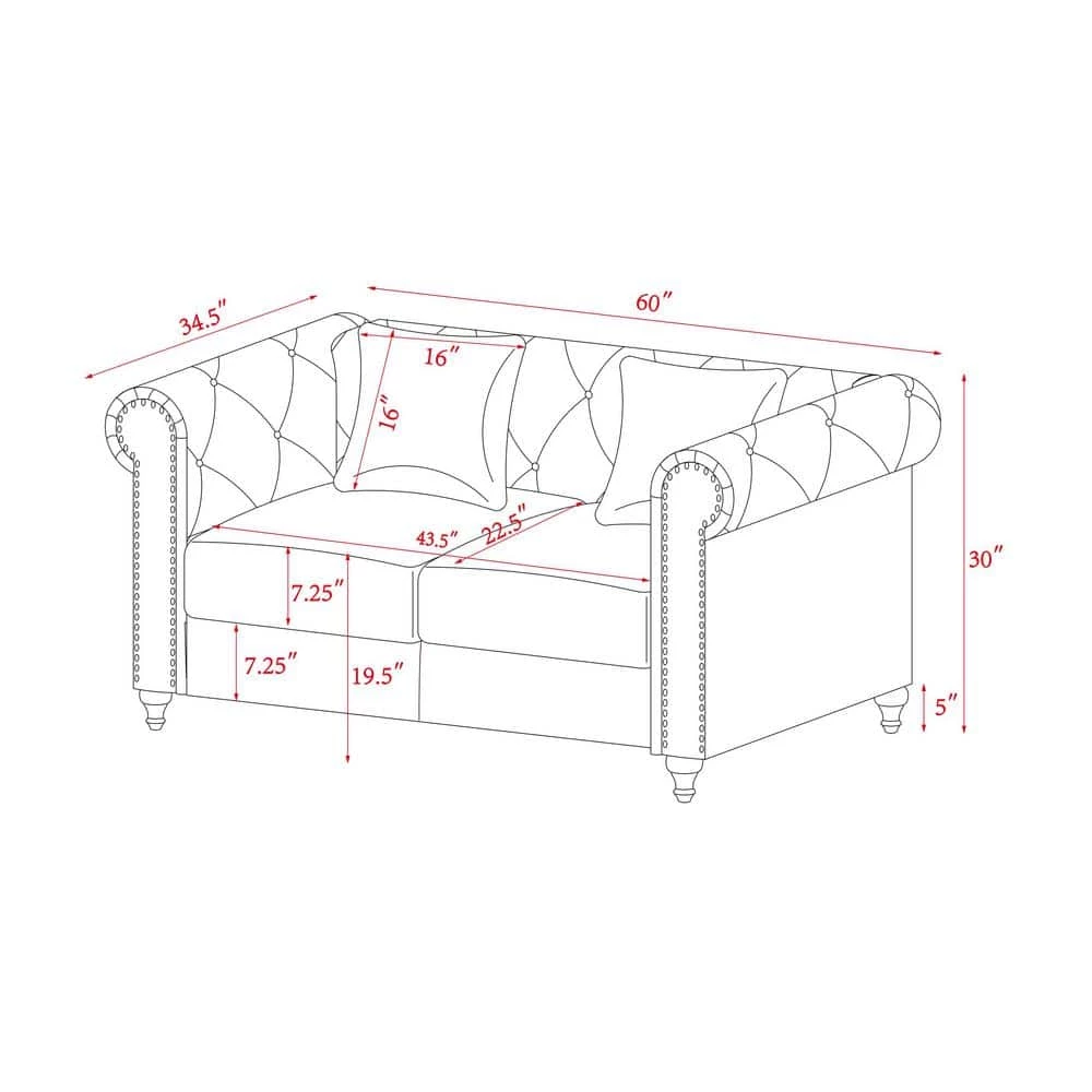 82.5 in. W Rolled Arm Velvet Straight Living Room Sofa Set, with Five White Villose Pillows in Blue by GODEER - Image 5