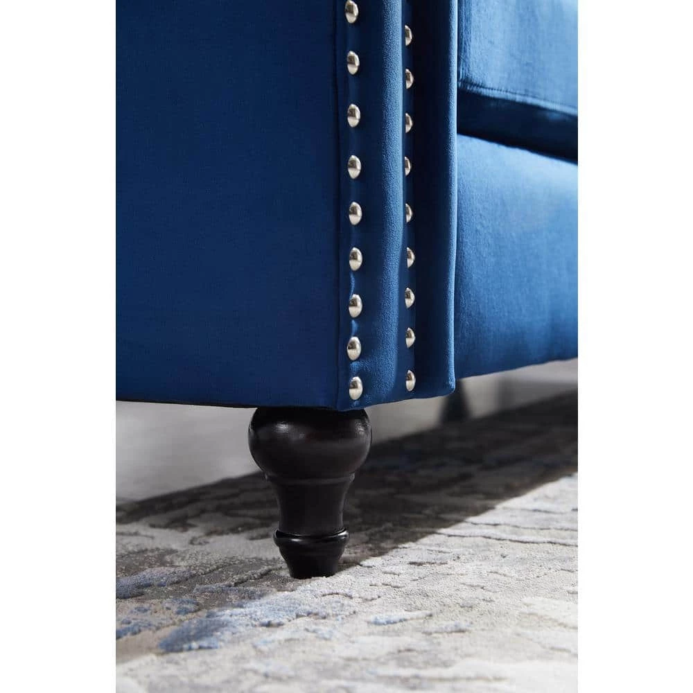 82.5 in. W Rolled Arm Velvet Straight Living Room Sofa Set, with Five White Villose Pillows in Blue by GODEER - Image 8