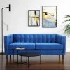 77.5 in. W Flared Arm Velvet Straight Three Seater Sofa with Reversible Cushion in Blue by GODEER