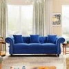 80 in. W Rolled Arms Velvet Straight 3-Seater Sofa with Nailhead Decoration, 3 Pillows included in Blue by GODEER