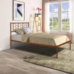 76 in. W Bronze Twin Metal Frame Vintage Look Platform Bed by GODEER