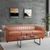 84 in. W Rolled Arm Faux Leather Straight Chesterfield Three Seater Sofa in Brown by GODEER