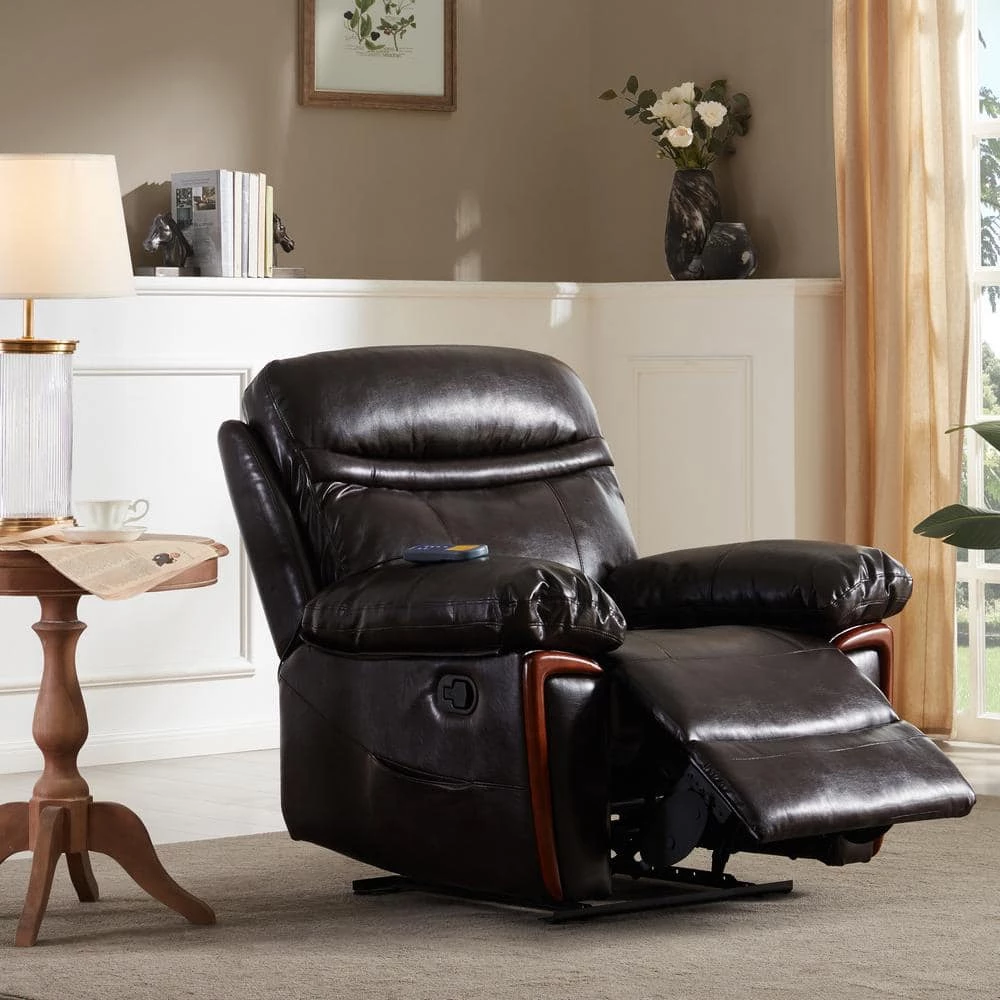 Brown Massage Recliner PU Leather Sofa Chair with Heating and Massage Vibrating Function by GODEER - Image 13