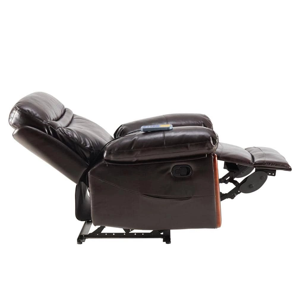 Brown Massage Recliner PU Leather Sofa Chair with Heating and Massage Vibrating Function by GODEER - Image 3
