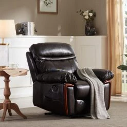 Brown Massage Recliner PU Leather Sofa Chair with Heating and Massage Vibrating Function by GODEER