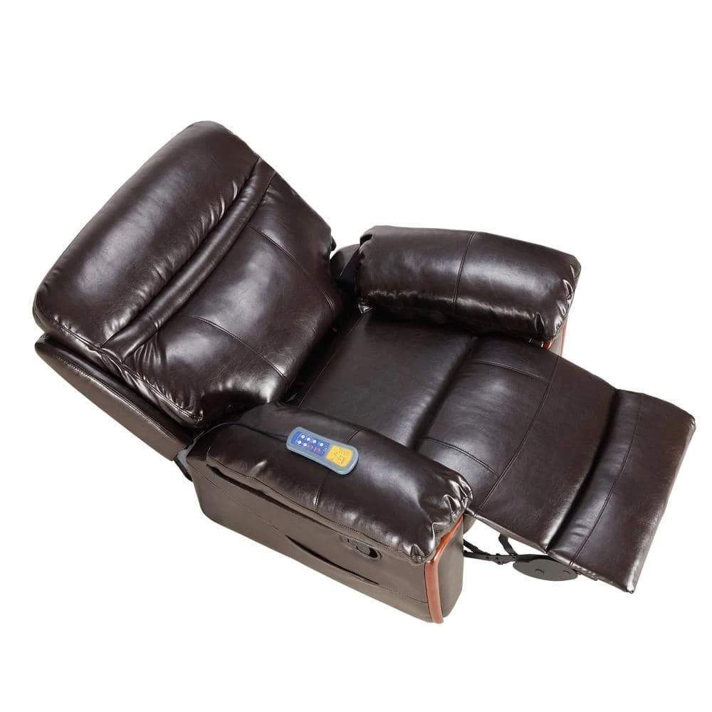 Brown Massage Recliner PU Leather Sofa Chair with Heating and Massage Vibrating Function by GODEER - Image 4