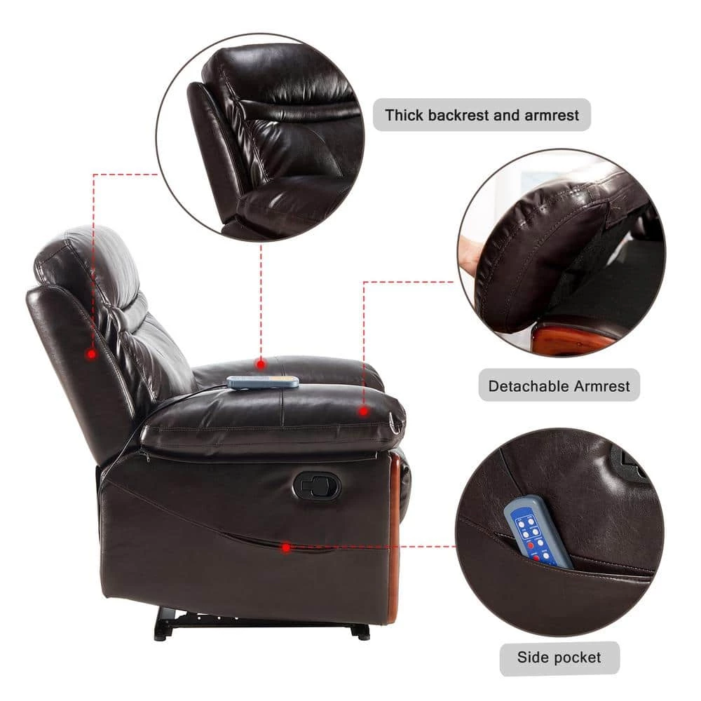 Brown Massage Recliner PU Leather Sofa Chair with Heating and Massage Vibrating Function by GODEER - Image 11