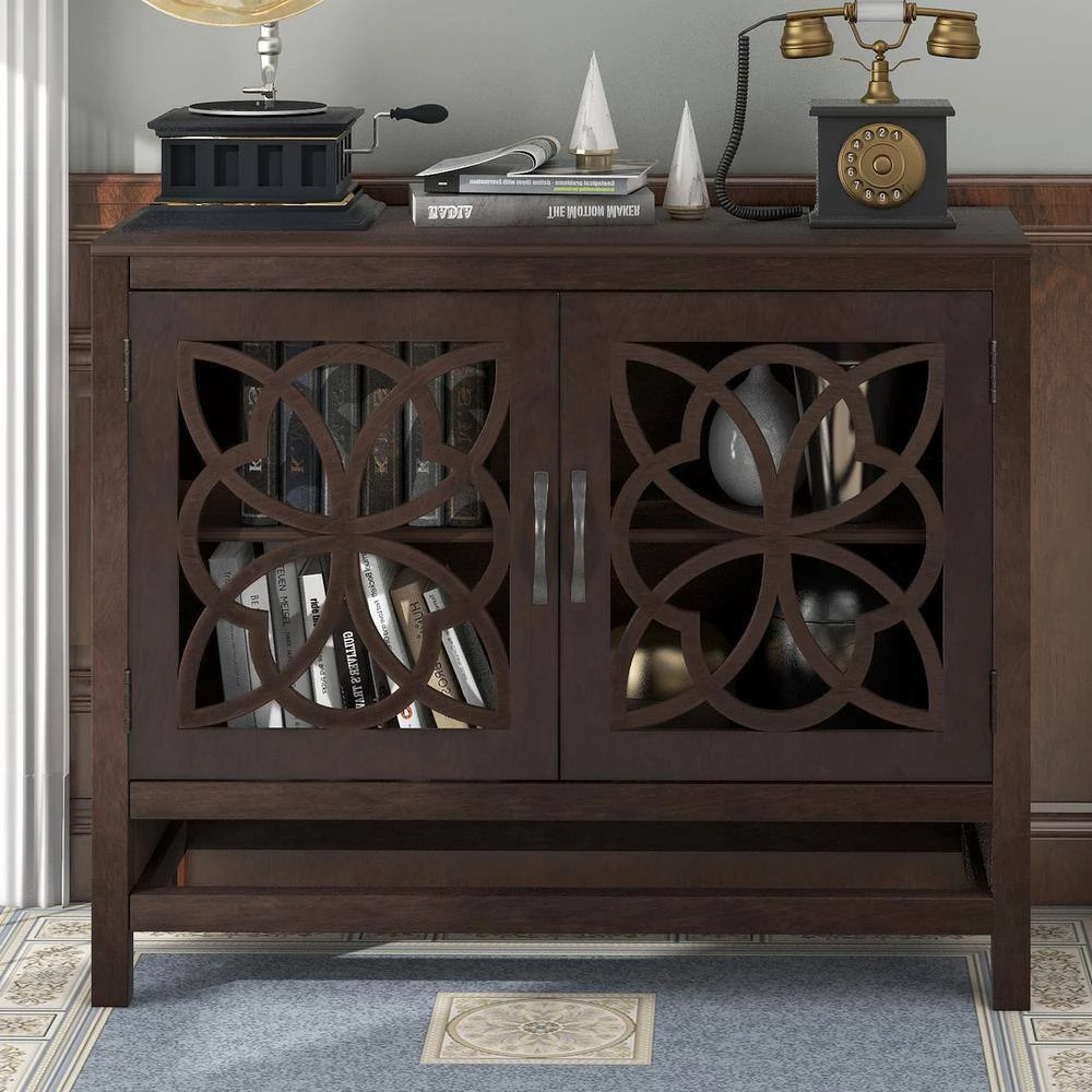 Brown Wood Accent Buffet Sideboard Storage Cabinet with Doors and Adjustable Shelf by GODEER - Image 10
