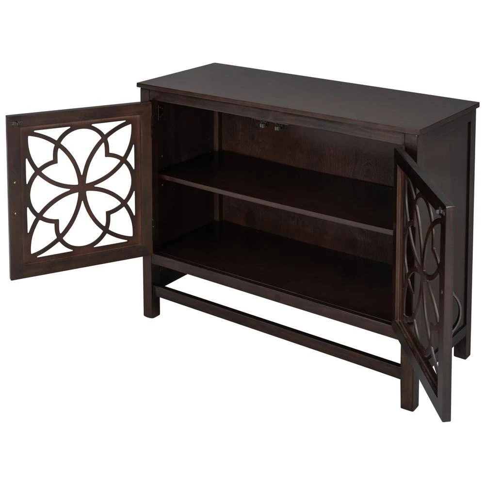 Brown Wood Accent Buffet Sideboard Storage Cabinet with Doors and Adjustable Shelf by GODEER - Image 3