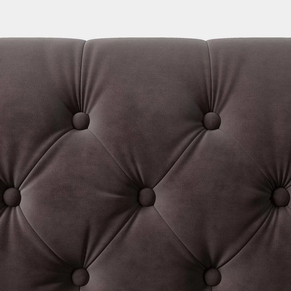 83 in. W Square Arm Velvet Straight Chesterfield 3-Seater Sofa with Nailhead Decoration in Brown by GODEER - Image 7