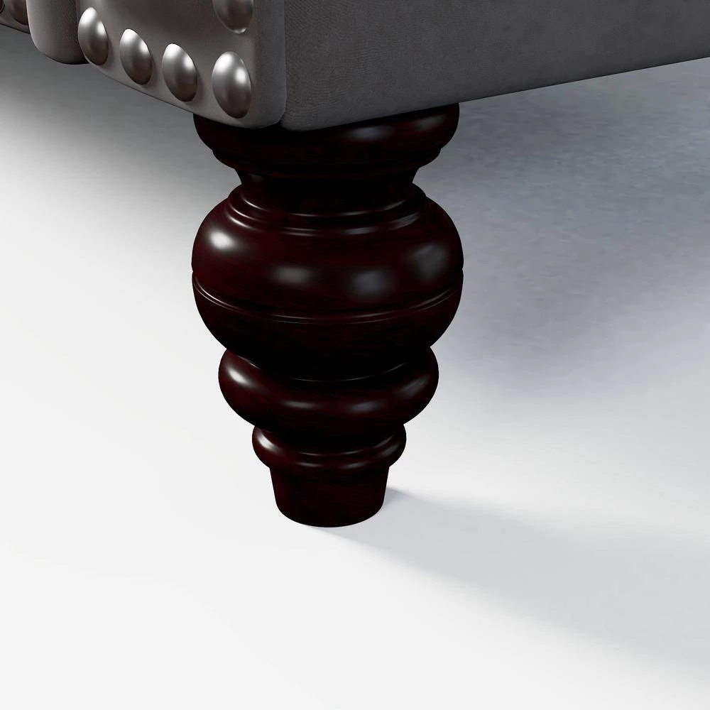 83 in. W Square Arm Velvet Straight Chesterfield 3-Seater Sofa with Nailhead Decoration in Brown by GODEER - Image 10