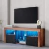 57.48 in. Brown TV Stand Fits TV's up to 65 in. Matte Body High Gloss Fronts with 16 Color Leds by GODEER