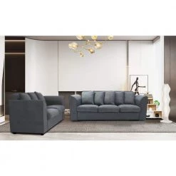 2-Piece Polyester Top Dark Gray Living Room Set by GODEER