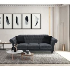 84 in. W Rolled Arm Polyester Straight Sofa in Dark Gray by GODEER