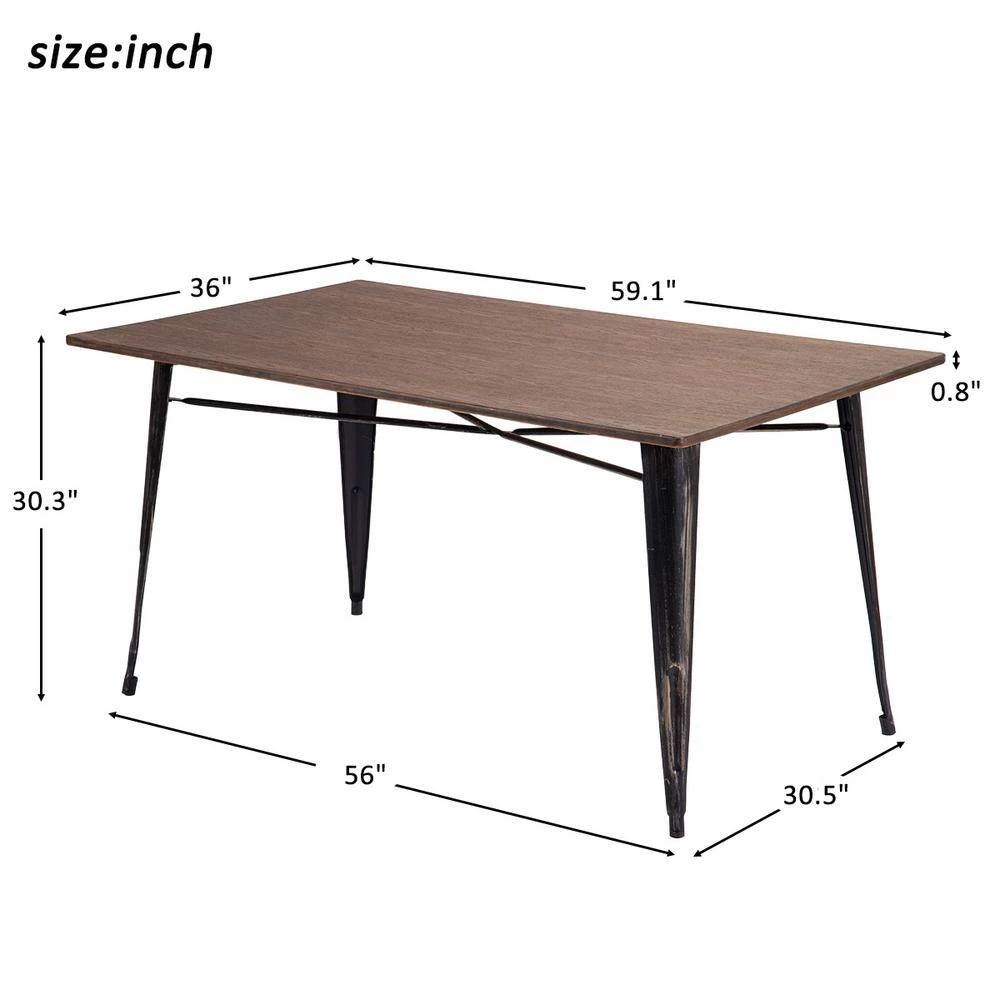 59 in. Rectangle Distressed Black Wood Top Antique Style Dining Table with Metal Legs by GODEER - Image 3