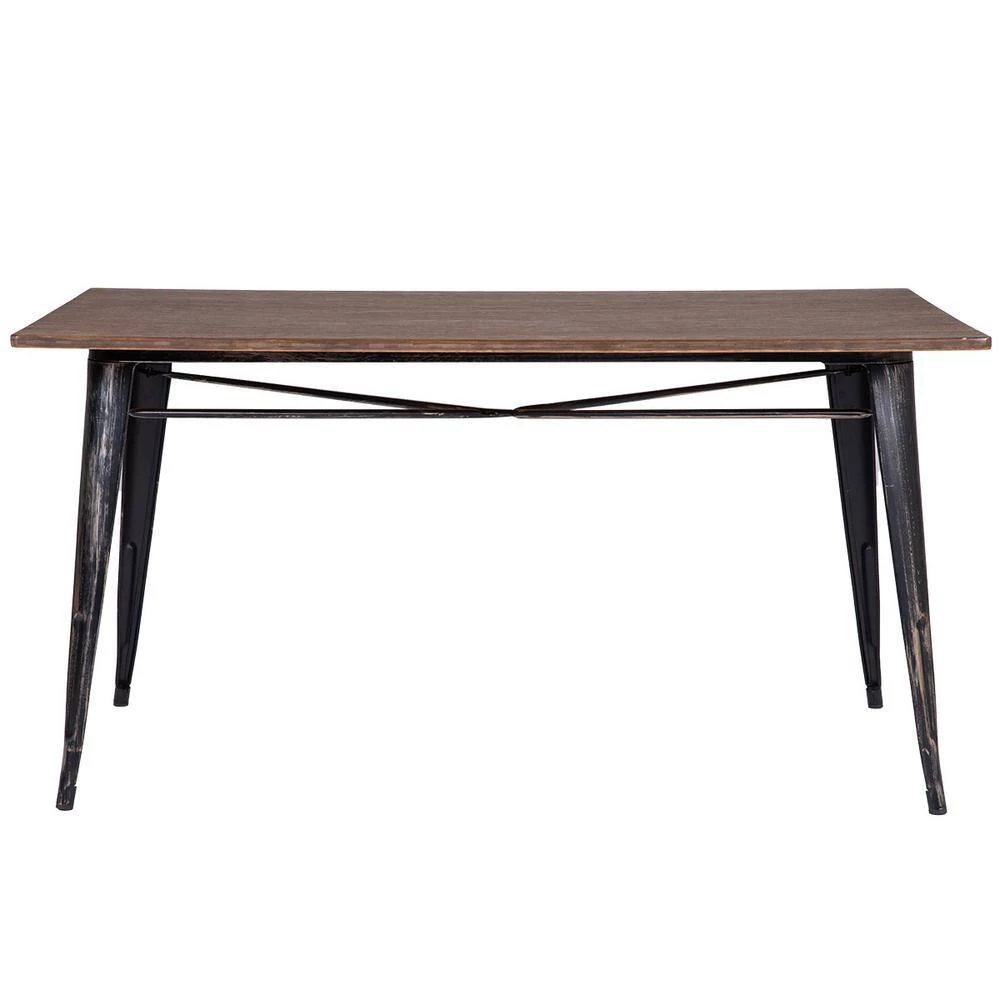 59 in. Rectangle Distressed Black Wood Top Antique Style Dining Table with Metal Legs by GODEER - Image 4