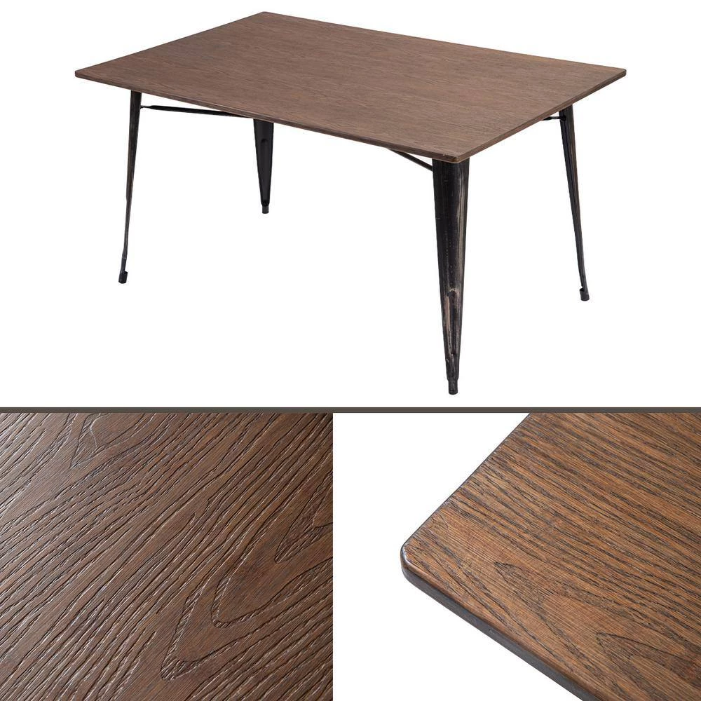 59 in. Rectangle Distressed Black Wood Top Antique Style Dining Table with Metal Legs by GODEER - Image 5